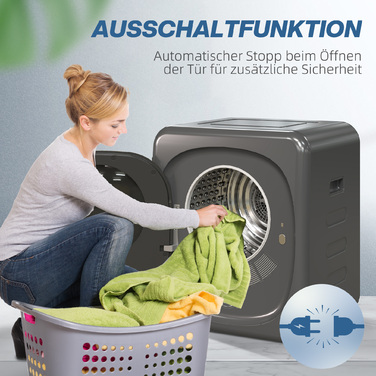 Сушарка для білизни з УФ-дезінфекцією, компактна, місткістю 4 кг, з нержавіючої сталі, сірого кольору