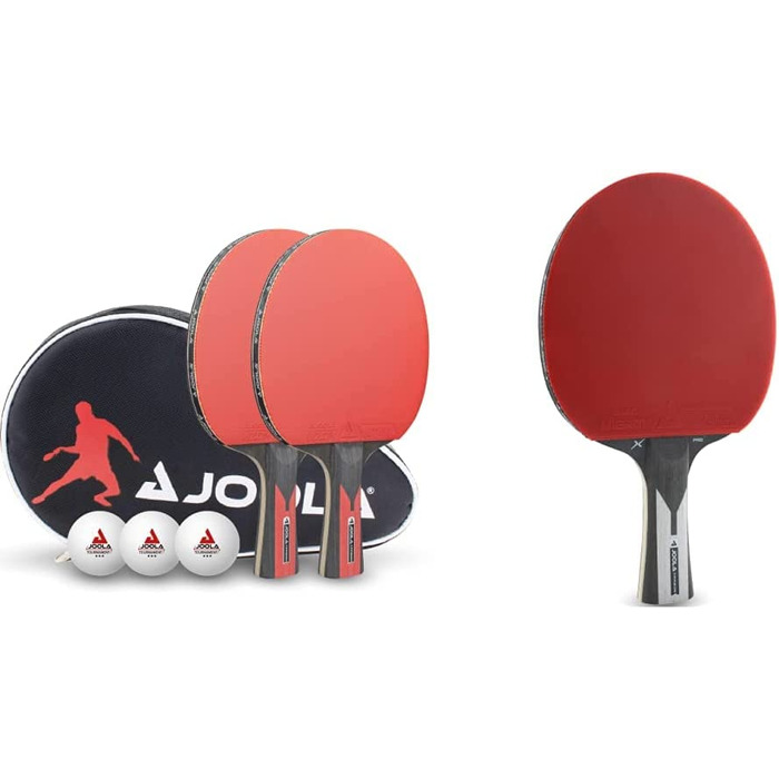 Набір для настільного тенісу JOOLA Duo Carbon 2 ракетки для настільного тенісу 3 м'ячі для настільного тенісу чохол для настільного тенісу, червоний / чорний, з 6 предметів (комплект з ракеткою для настільного тенісу Carbon X Pro)
