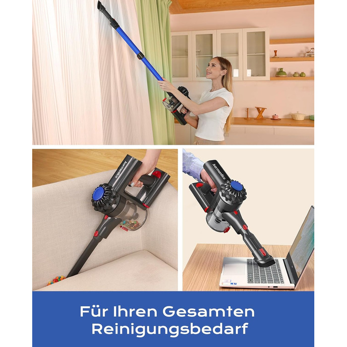 Бездротовий акумуляторний пилосос V15: 50 хвилин роботи, 40KPA, 450W, LED, для видалення шерсті тварин, темно-синій