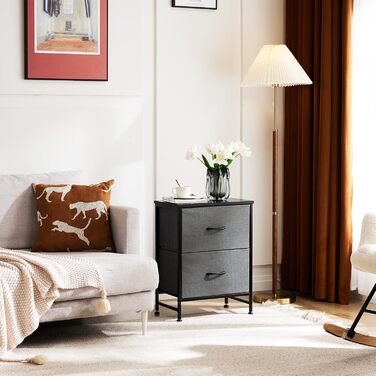 Набір з 2 тумбочок DUMOS, промисловий стиль, з шухлядою, для спальні, вітальні, дитячої кімнати, сірий/білий