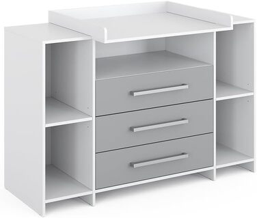 Комод-ліжко Vicco Oskar з пеленальним столиком, сірий, 143 x 100 см, XL з ящиками білий/сірий