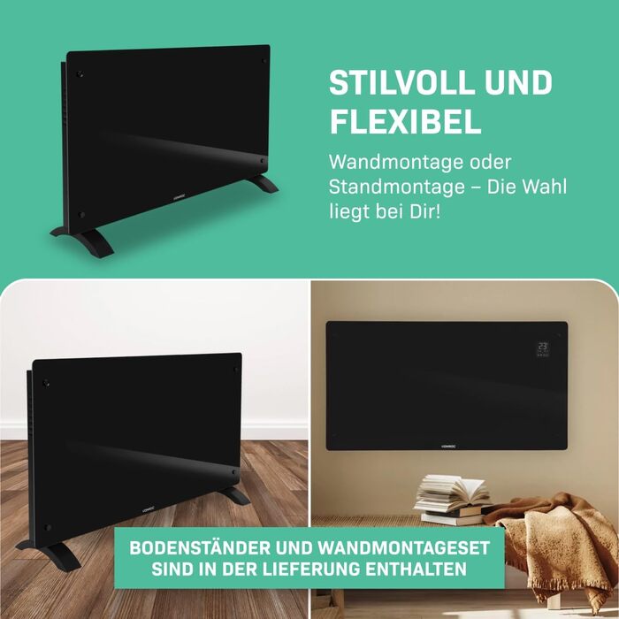 Електричний конвекторний обігрівач VONROC - 2500W, білий/чорний, керування через додаток, для площі до 24м²