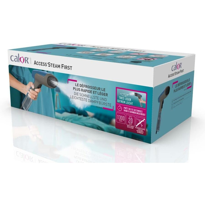 Відпарювач для одягу Calor Access Steam First DT6150C0: Швидкий нагрів, 1300 Вт, 20 г/хв, 70 мл, для дому