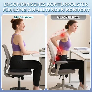Ортопедична подушка для сидіння Ecosafeter з піною Memory Foam - для поліпшення кровообігу та полегшення болю в куприку. Ергономічна подушка для офісного, комп'ютерного стільця та інвалідного візка. Чорний колір.