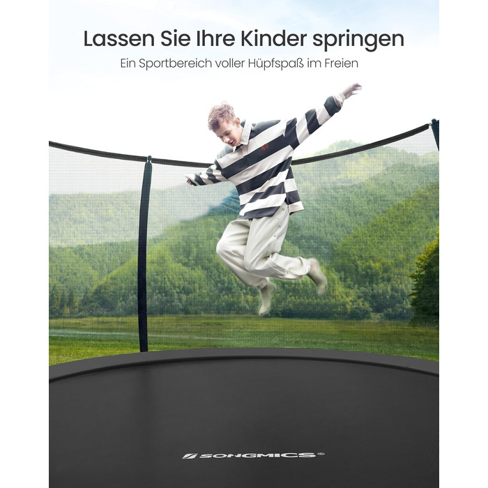 Батут SONGMICS вуличний Ø427 см з захисною сіткою, драбиною та м'якими стійками, чорний