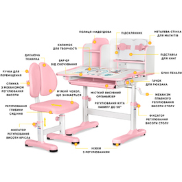 Комплект меблів (стіл + стілець + полиця) Mealux BD-28 Panda Pink (арт. BD-28 PN)