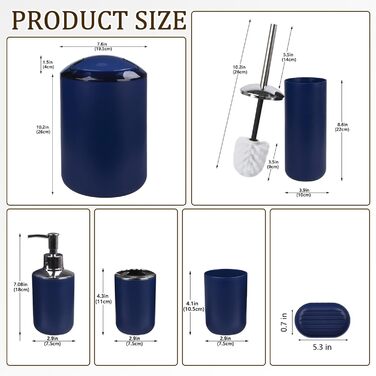 CERBIOR Набір аксесуарів для ванної кімнати, 6 шт. (Морська блакить): мильниця, тримач для зубних щіток, стаканчик для щіток, мильниця для раковини. Ідеальний подарунок на новосілля.