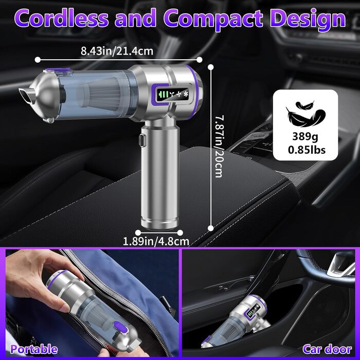 Акумуляторний ручний пилосос для авто та дому 16000Па, портативний міні-пилосос 4-в-1 для диванів, клавіатур, кухні та шерсті тварин