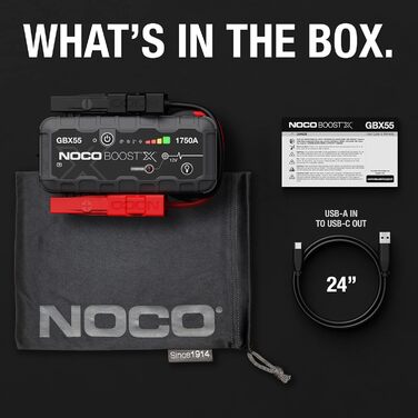 NOCO Boost X GBX55: Портативний пусковий пристрій (Powerbank) – 1750A, 12V, для бензинових двигунів до 7.5L та дизельних до 5.0L