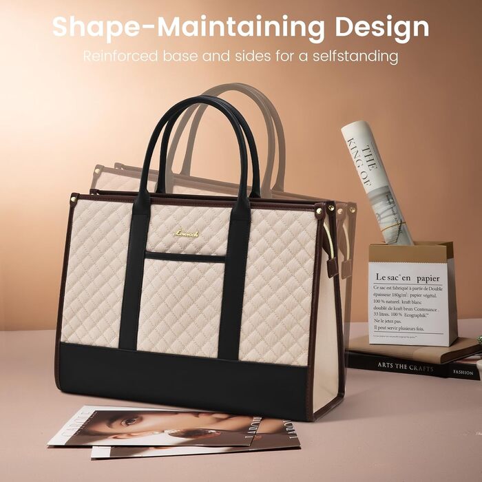 Сумка для ноутбука LOVEVOOK для жінок, водонепроникна, велика, шкіряна, для роботи, навчання, офісу, університету (15,6 дюймів, хакі+чорний)