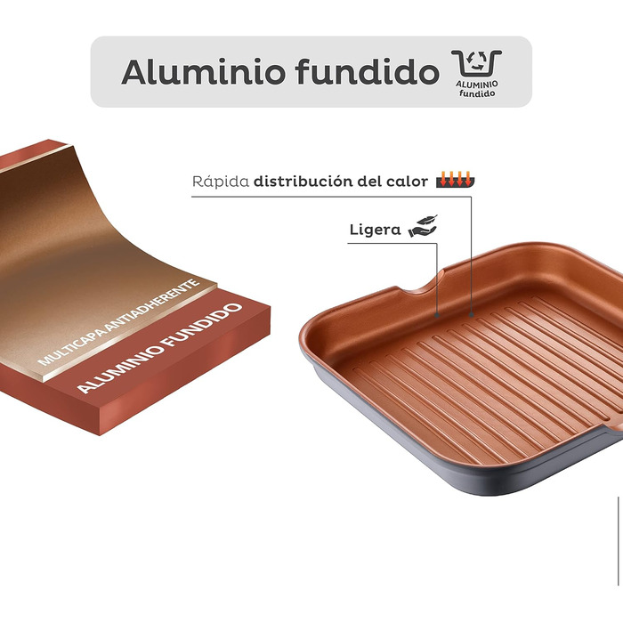 Сковорода-гриль San Ignacio Bronze 28x28 см з антипригарним покриттям, алюміній, для всіх плит