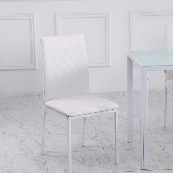 Набір з 4-х обідніх стільців HOMCOM – зручні стільці для кухні або вітальні з м'яким сидінням та спинкою, оббиті штучною шкірою. Міцні металеві ніжки та м'яке підставлення для ніг забезпечують комфорт та стабільність. Ідеально підходять для обіднього стол