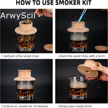 Набір для копчення коктейлів та віскі з ліхтариком: ретро-набір для вечірок, 6 смаків для любителів копчення, ідеальний подарунок на день народження, для чоловіків та батьків