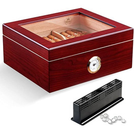 Вологостійкий вологомір для сигар, Humidor з іспанської кедру, коробка для сигар на 30-50 штук, аксесуар для чоловіків, подарунок (червоний)