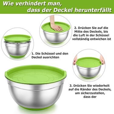 Набір салатниць TEAMFAR 6 шт. з нержавіючої сталі з кришками та силіконовими ніжками, 0.7L/1.5L/1.6L/2.5L/2.8L/4.6L