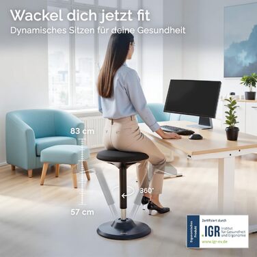DESKSPACE Ергономічний стілець-табурет для сидіння та стояння - регульована висота, широка база та сидіння, стілець для роботи, чорний