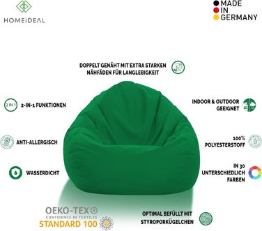 Подушка для підлоги Beanbag XXL для дорослих і дітей - підходить для ігор або відпочинку - в приміщенні та на вулиці, оскільки вона водонепроникна - з намистинами EPS, колір зелений, розмір XL