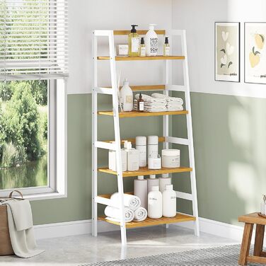 Багатофункціональна бамбукова полиця VIAGDO з 4 ярусами для ванної кімнати, книг, взуття, рослин, балкону, квітів. Білий колір