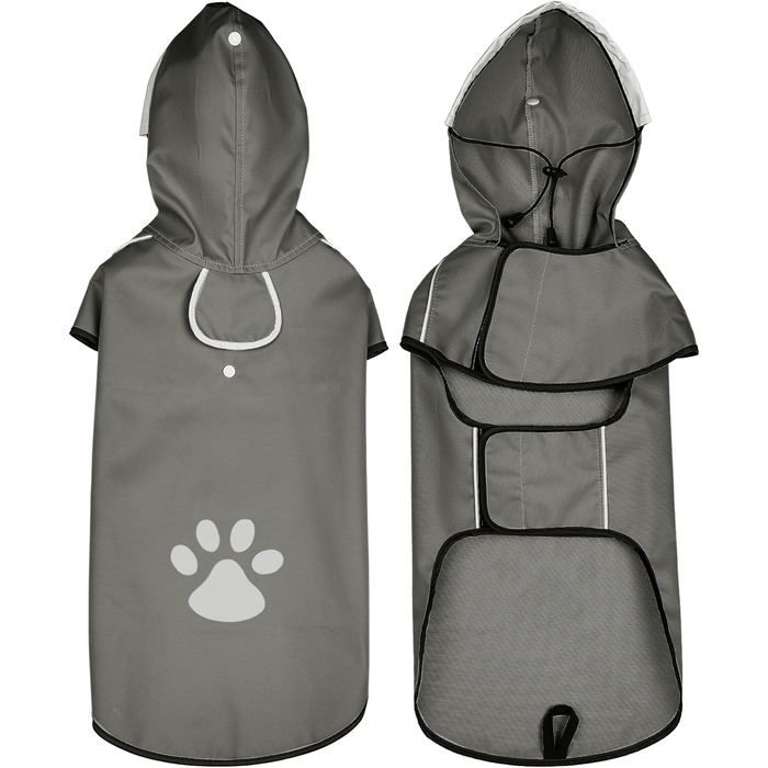 Дощовик для собак з капюшоном, регульований, водонепроникний, світловідбиваючий (сірий, M)
