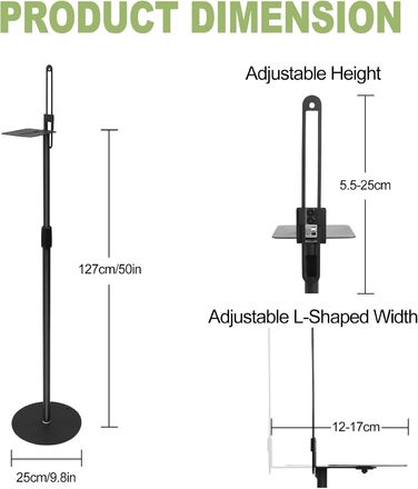 Підставка для колонок, регульована по висоті, для колонок до 73-140 см, 2 шт., для сателітів до 5 кг, інтегроване кабельне управління, універсальна (чорний)