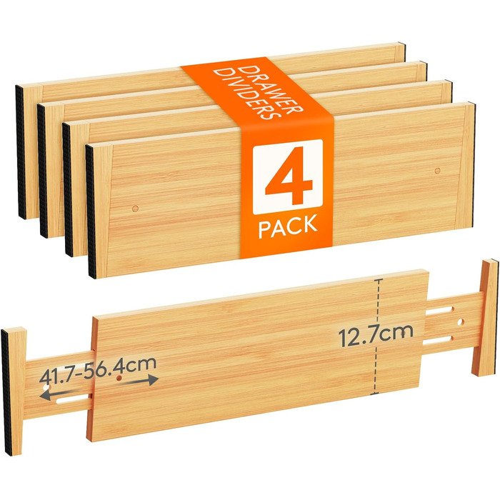 Органайзер для ящиків Lifewit з бамбука, 10см висоти, регульований, 41-5см, для кухні/офісу/шафи