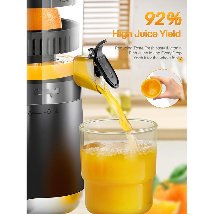 Електрична прес для цитрусових FOHERE, автоматична соковичавниця для апельсинів, грейпфрутів, лимонів, з потужним мотором 100W, без BPA, 2 конуси для різних фруктів, чорний