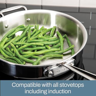 Сковорода All-Clad D5 з нержавіючої сталі з кришкою, 35.6 см (14 дюймів), 5-шарова, сумісна з усіма плитами, включаючи індукційну, та придатна для духовки