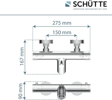 Змішувач для ванни Schütte London з термостатом, захист від ошпарювання 38°C, хром