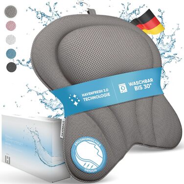 Подушка для ванни XXL преміум-якість сірого кольору | Додаткові подушки для шиї та плечей | Швидковисихаюча, пральна подушка для ванни з 4 великими присосками | Подушка для ванни XX-Large сіра