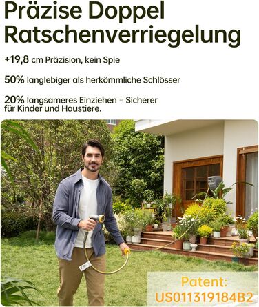 Шланговий барабан GLAHODEN з садовим шлангом 40 м + 2 м, стійкий до сонця та морозу, поворотний на 180°, настінна шланговий бокс з 9-функціональною розпилювальною насадкою