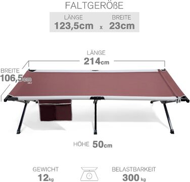 Розкладне кемпінгове ліжко EVER ADVANCED XXL (214x106 см), посилене, витримує до 300 кг, для відпочинку на природі, вдома та в саду (Червоне)