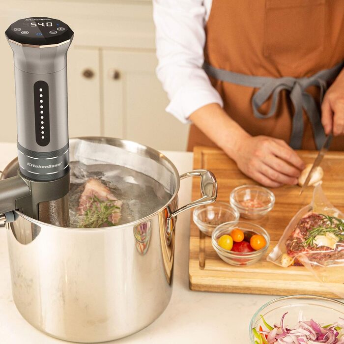 Sous Vide Roner KitchenBoss: Професійний термоциркулятор для кухні з низькою температурою, Slow Cooker, IPX7, водонепроникний, таймер з сенсорним екраном, сріблястий