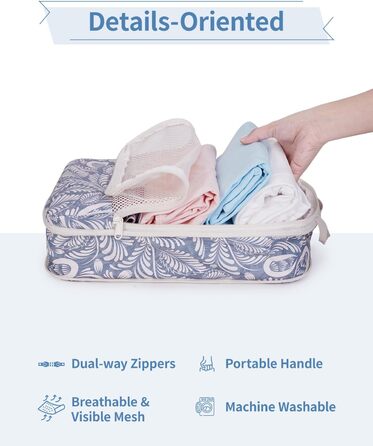 Набір органайзерів для подорожей Narwey з компресією, 6 шт, сумки-пакувальники для валізи та рюкзака (Блакитний листок)