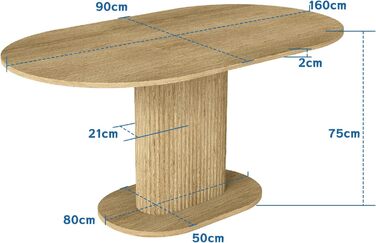 Обідній стіл WAFTING овальної форми, сучасний дизайн, для 4-6 осіб, 160x90x75 см, шпон дуба