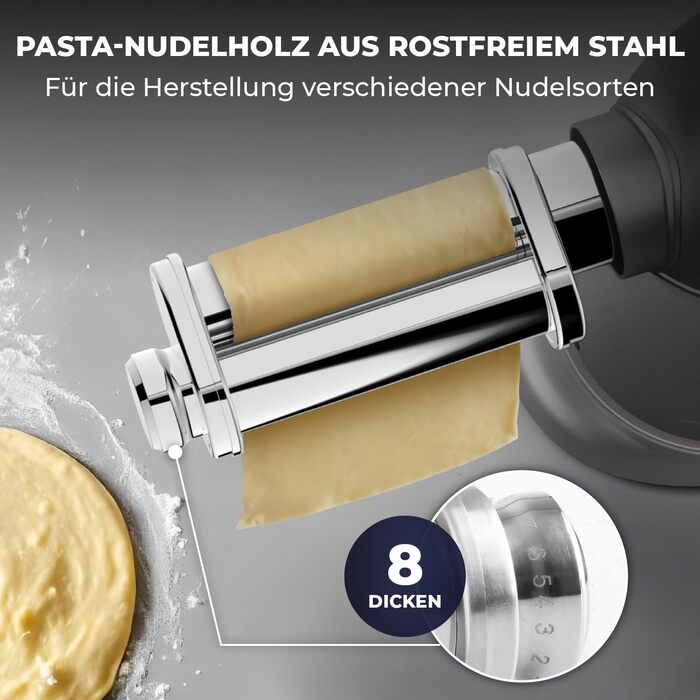 Кухонна машина з тістомісом та спагетницею – 2000W, з нержавіючою сталею, 6.2L, сірий колір