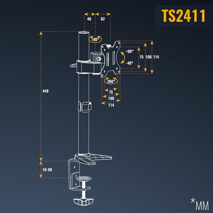 Кріплення для монітора RICOO TS7011: регульована підставка для екрану 12-27 дюймів, VESA 75/100, для комп'ютера, настільний кріплення