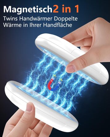 Електричні грілки для рук DDKJ - 2 шт. з LED-дисплеєм та 3 рівнями нагріву. Магнітні, багаторазові, для дітей, чоловіків, жінок. Білий великий екран.