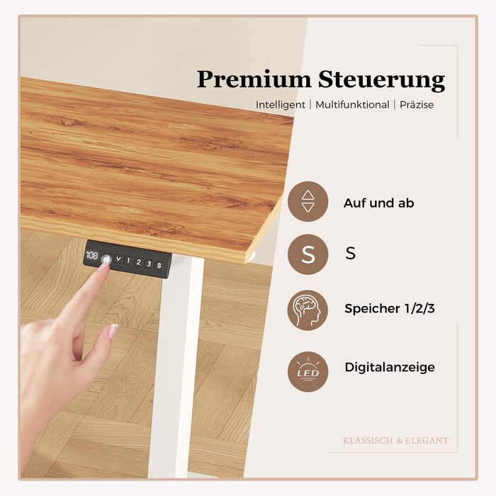 Електричний кутовий стіл Klicelor з регулюванням висоти, L-подібний стіл для стоячи роботи з 3 функціями пам'яті та антиколізійною технологією, ергономічний комп'ютерний стіл, білий (190 x 155 см, світло-коричневий)