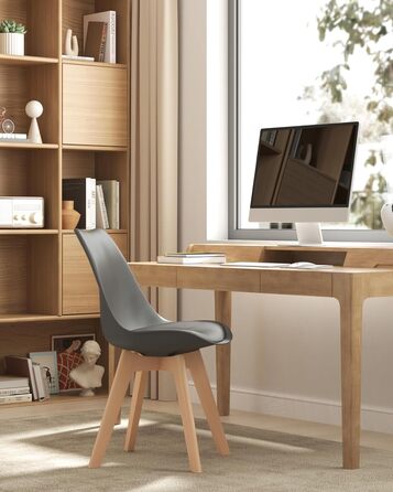 WOLTU Комплект з 4-х кухонних стільців, скандинавський дизайн, штучна шкіра, масивні дерев'яні ніжки, до 150 кг, сірий