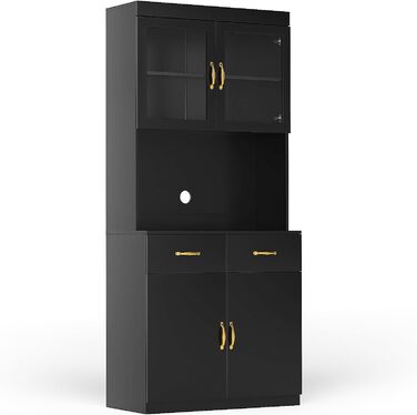 Кухонна шафа VOWNER з робочою поверхнею, буфет на кухню з 4 шафами, вітрина, буфет з регульованими полицями, 80 x 40 x 180 см, для кухні, вітальні, офісу, їдальні (білий) (чорний)