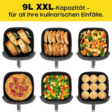 Фритюрниця повітряна XXL 9л, 2350W, 9 програм, LED дисплей, функція підігріву, металевий внутрішній простір, для сімейних обідів