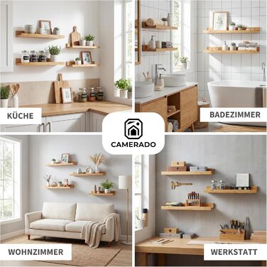 Camerado Набір з 2 бамбукових полиць-карнизів 60 см - настінне дерев'яне полиця з кріпленнями та заглушками