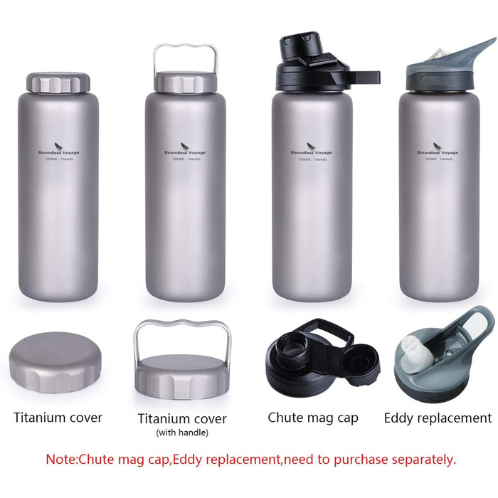 Фляга для води iBasingo 1050 мл, титанова, спортивна, для туризму та кемпінгу, з широким горлом, без витоку, Ti3005D/Ti3006d