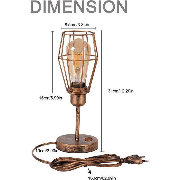 Настільна лампа Металева клітка Вінтажний світлодіодний приліжковий світильник Сільський (без лампочки), 27