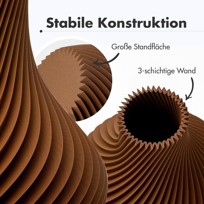 NATUMO Ваза 'Bulba' – дизайнерська 3D ваза з пластику, міцна, сучасна, для декору (колір коричневий, 18 см)