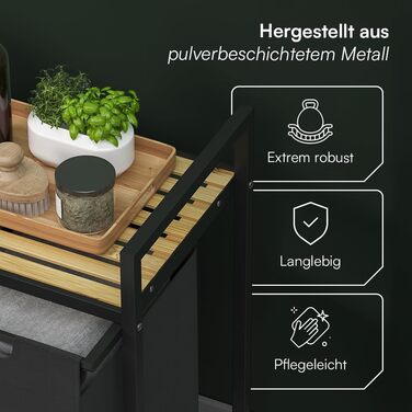 STEELSØN Rigil Кошик для білизни з 2 відділеннями – з полицею з бамбука – 2x 45 л – чорний металевий сортер для білизни – знімні мішки для білизни – контейнер для брудної білизни 2 відділення