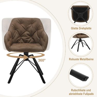 Крісло для їдальні WOLTU EZS61br-1 (8 шт.) з підлокітниками, штучна шкіра, металеві ніжки, коричневе