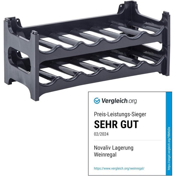 Стеляж для пляшок Novaliv на 36 пляшок з переробленого пластику, розширюваний, чорний, для вина, напоїв, спиртних напоїв