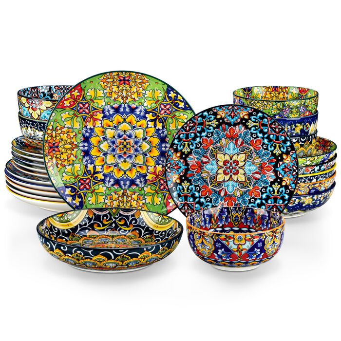 Сервіз столовий на 6 осіб SIMI 18tlg. Комбінований сервіз з порцеляни, 18 предметів. Богемський стиль, включає тарілки для їжі, десертні тарілки та миски.