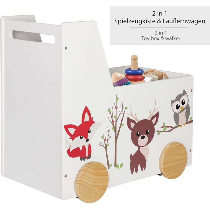 Дерев'яна коробка для іграшок ONVAYA Друзі лісу Ходунки для немовлят з гумовими колесами Низький рівень шуму Можливість налаштування Легко збирається